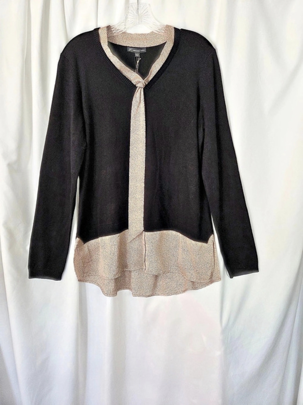Adrianna Papell Twofer- NWT Black Sweater With Pale Pink Polka Trim  Size L